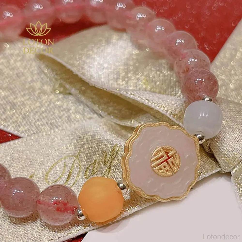Strawberry Quartz Bracelet – Wealth & Love Reiki Amulet - Loton Decor