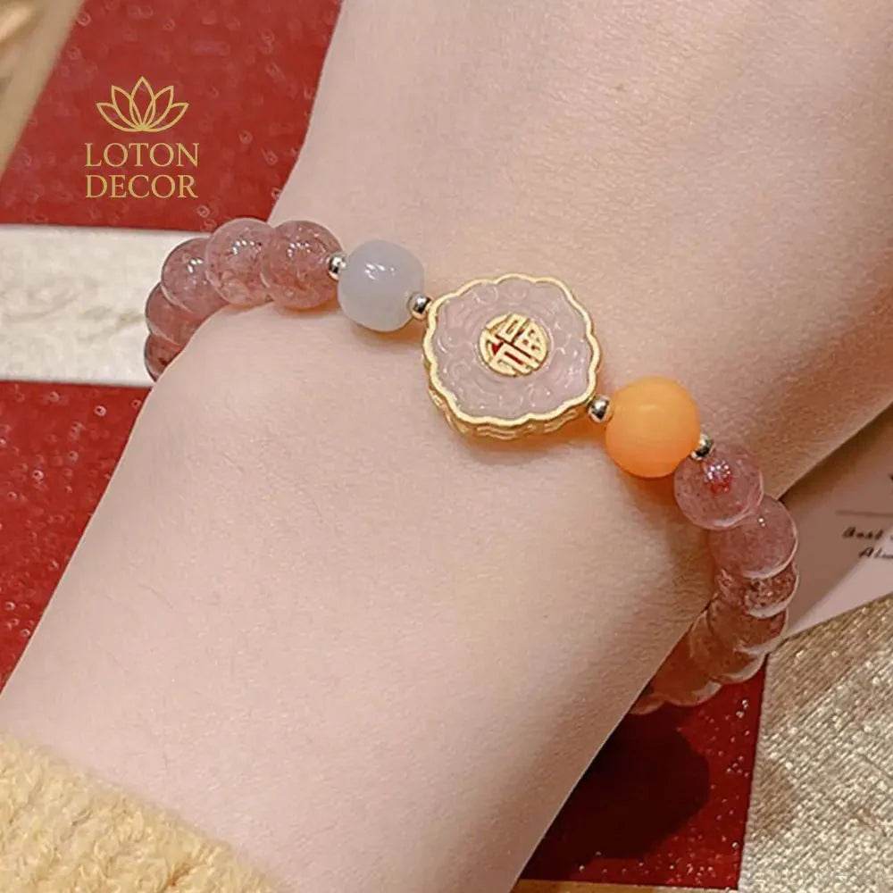 Strawberry Quartz Bracelet – Wealth & Love Reiki Amulet - Loton Decor