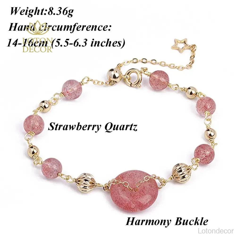 Strawberry Quartz Coin Bracelet – Lucky Gold Charm Beads - Loton Decor