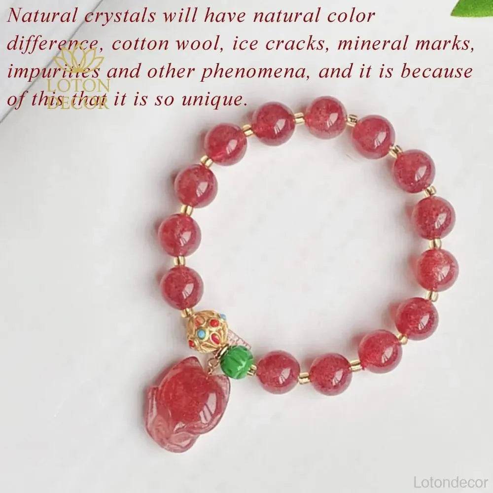 Strawberry Quartz Fox Bracelet – Feng Shui Love & Wealth Amulet - Loton Decor