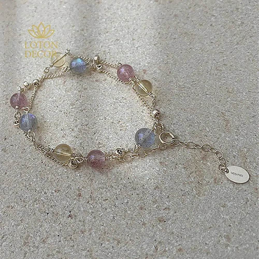Strawberry Quartz & Moonstone Bracelet – Wealth & Luck - Loton Decor