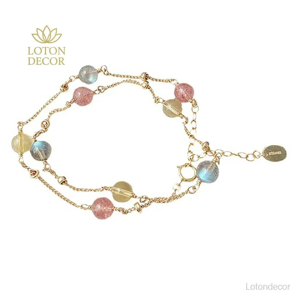 Strawberry Quartz & Moonstone Bracelet – Wealth & Luck - Loton Decor