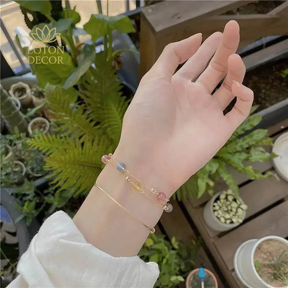Strawberry Quartz & Moonstone Bracelet – Wealth & Luck - Loton Decor
