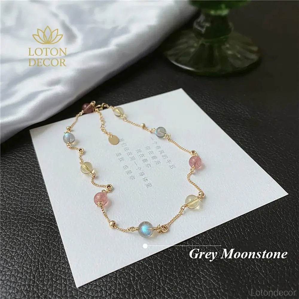 Strawberry Quartz & Moonstone Bracelet – Wealth & Luck - Loton Decor