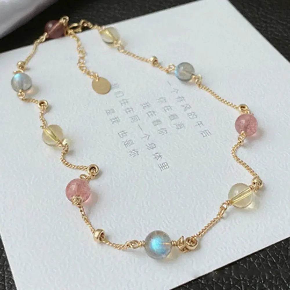 Strawberry Quartz & Moonstone Bracelet – Wealth & Luck - Loton Decor