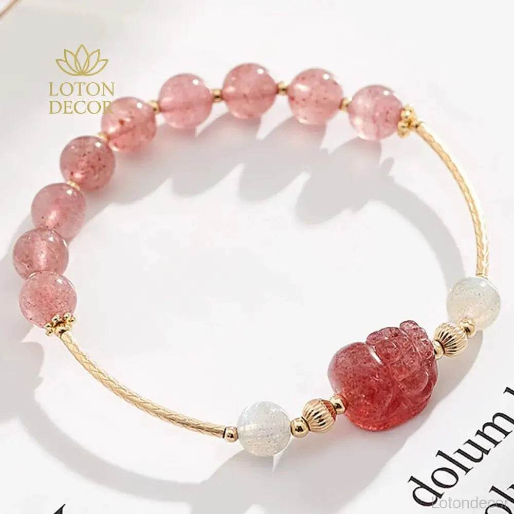Strawberry Quartz Pixiu Bracelet – Evil Ward & Luck - Loton Decor