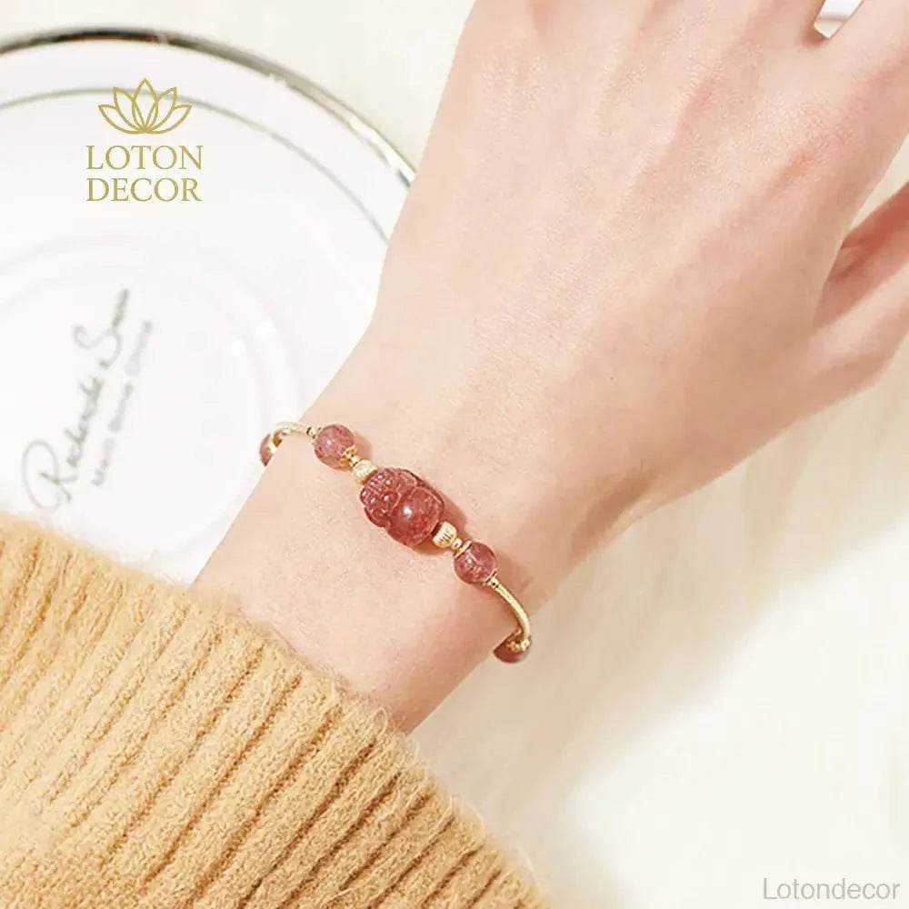 Strawberry Quartz Pixiu Bracelet – Evil Ward & Luck - Loton Decor