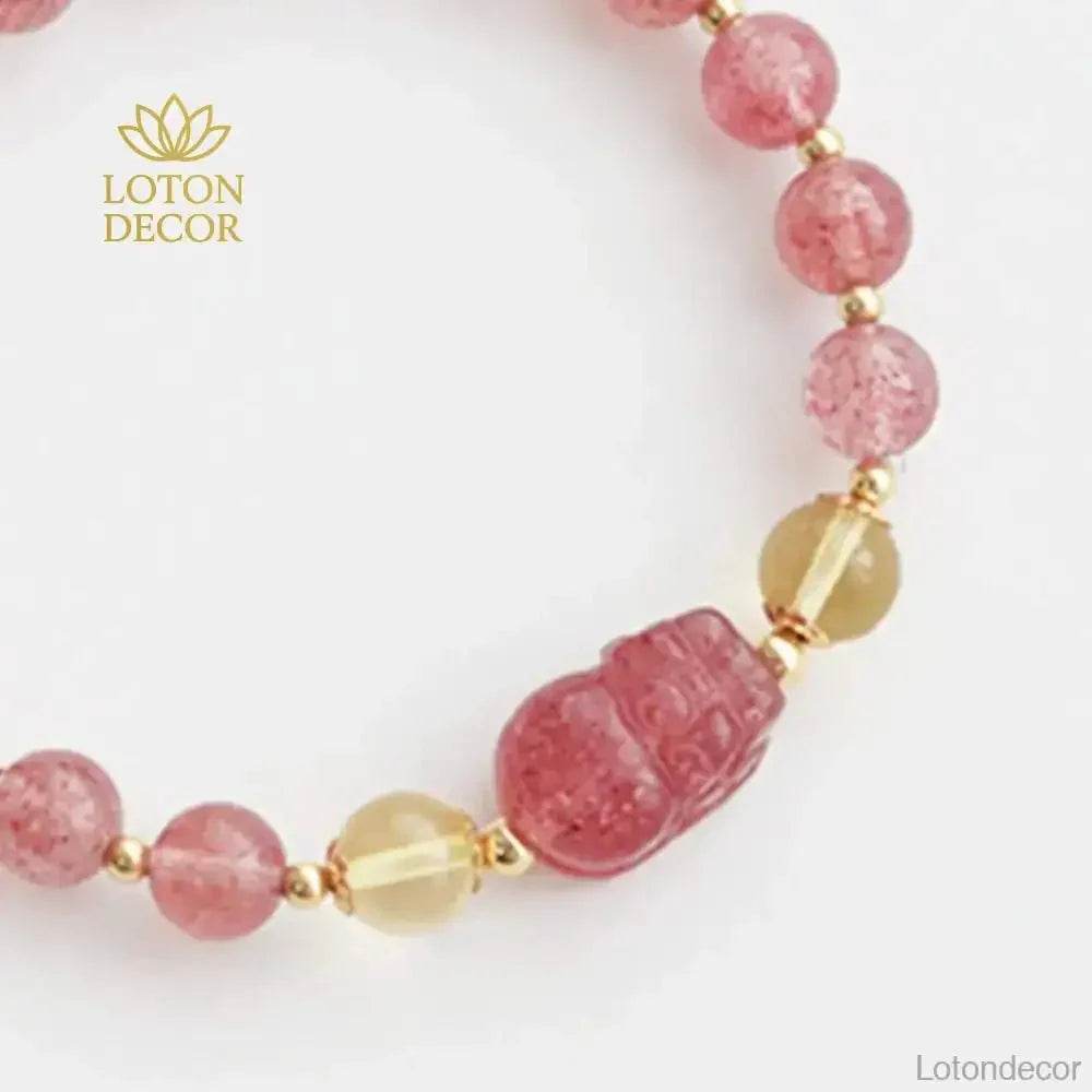 Strawberry Quartz Pixiu Bracelet – Gemstone Wealth Charm - Loton Decor