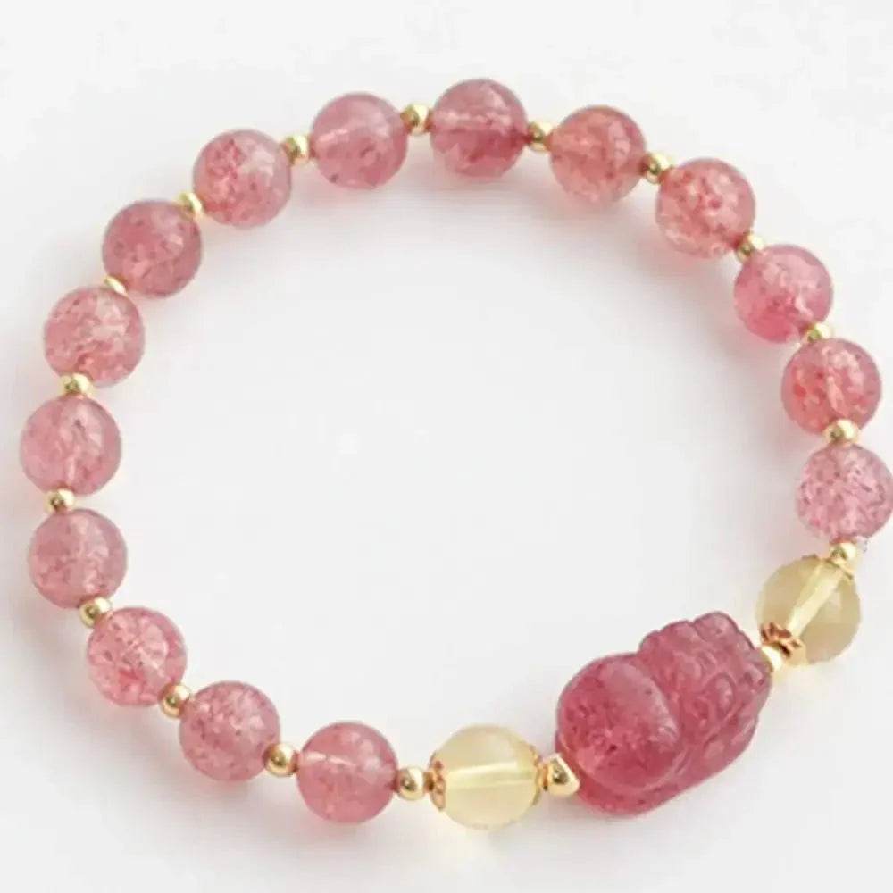 Strawberry Quartz Pixiu Bracelet – Gemstone Wealth Charm - Loton Decor