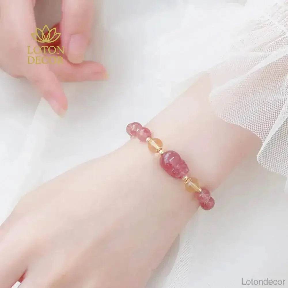 Strawberry Quartz Pixiu Bracelet – Gemstone Wealth Charm - Loton Decor