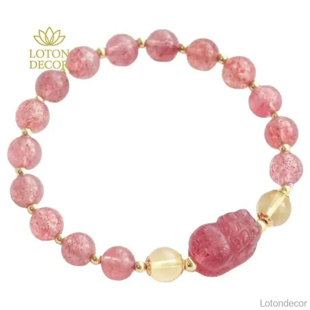 Strawberry Quartz Pixiu Bracelet – Gemstone Wealth Charm - Loton Decor