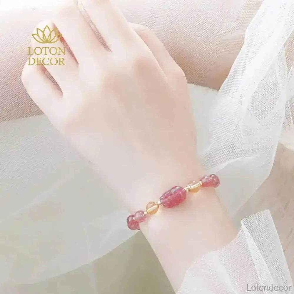 Strawberry Quartz Pixiu Bracelet – Gemstone Wealth Charm - Loton Decor