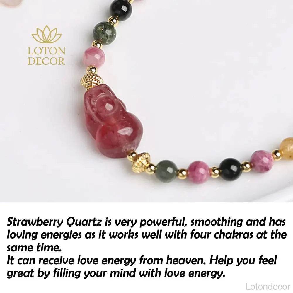 Strawberry Quartz Pixiu Bracelet – Tourmaline Wealth Charm - Loton Decor