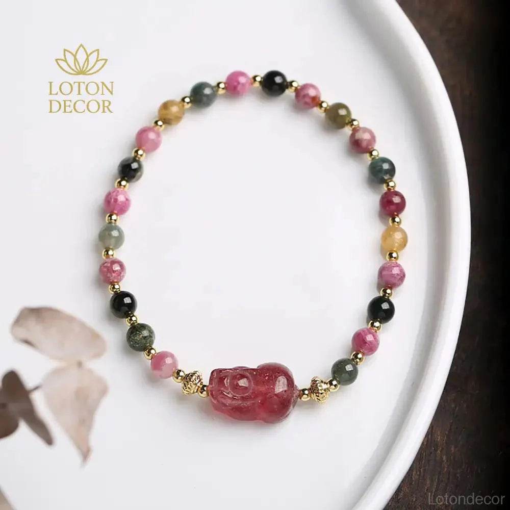 Strawberry Quartz Pixiu Bracelet – Tourmaline Wealth Charm - Loton Decor