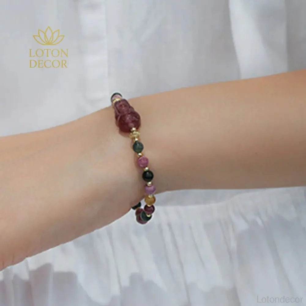 Strawberry Quartz Pixiu Bracelet – Tourmaline Wealth Charm - Loton Decor