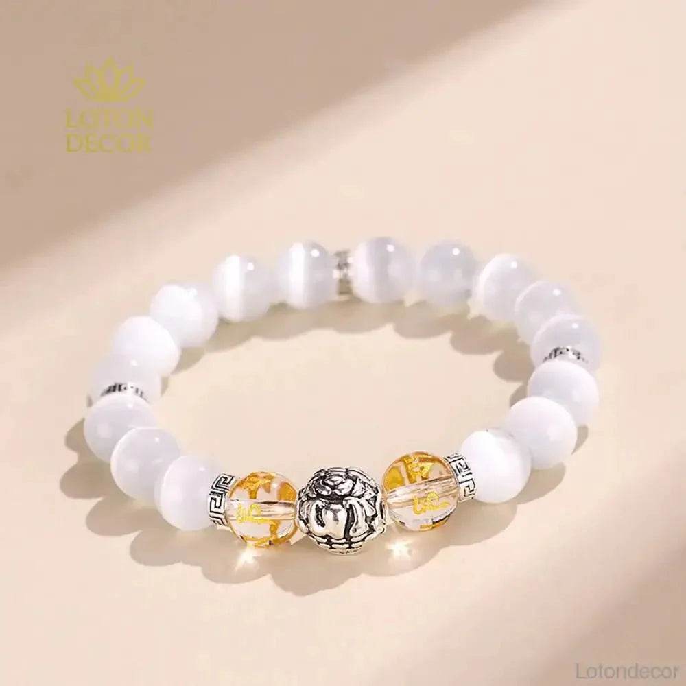 Tibetan Pure Silver Pi Xiu Bracelet Black Obsidian Cat Eye Stone Feng Shui Wealth Bracelet Six True Words Mantra Spacer - Loton Decor