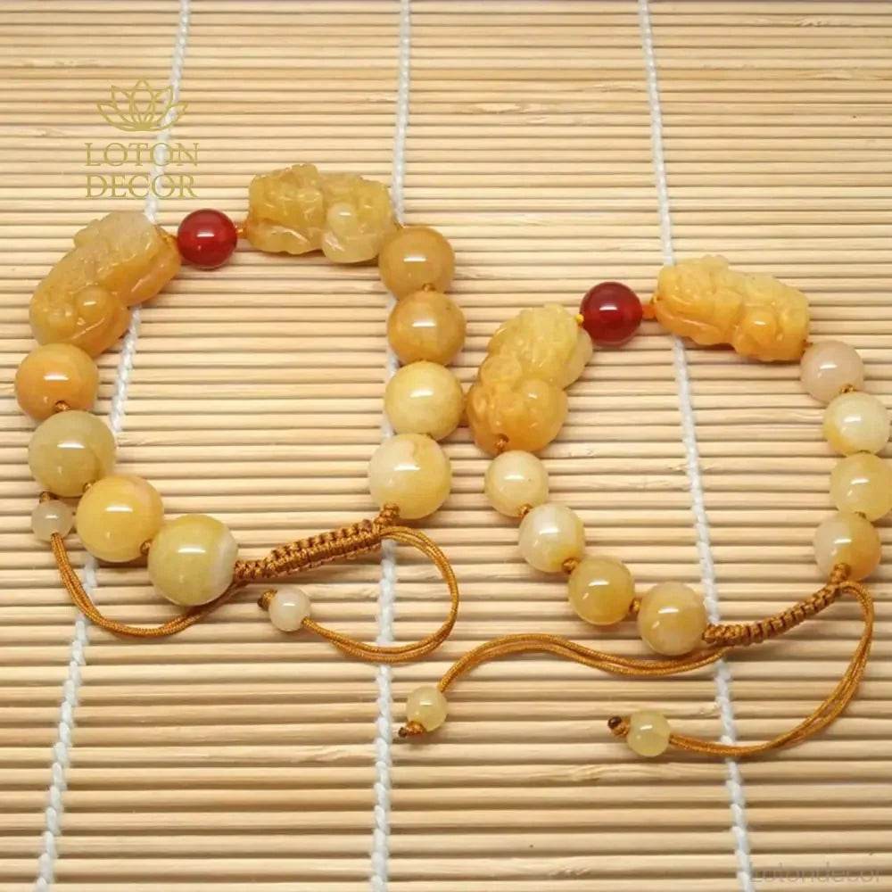 Topaz Jade Double Pixiu Bracelet – Lucky Red Agate Wealth Charm - Loton Decor