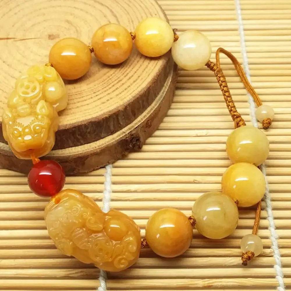 Topaz Jade Double Pixiu Bracelet – Lucky Red Agate Wealth Charm - Loton Decor