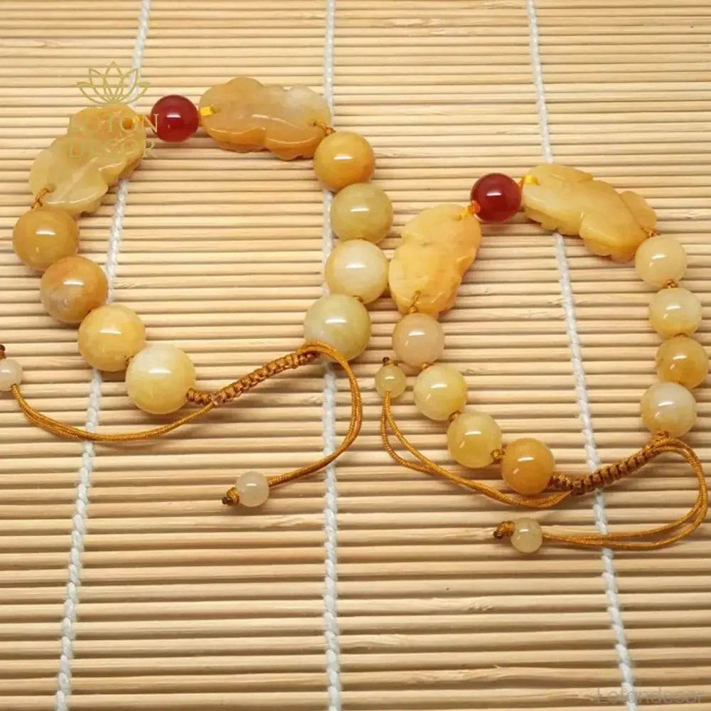 Topaz Jade Double Pixiu Bracelet – Lucky Red Agate Wealth Charm - Loton Decor