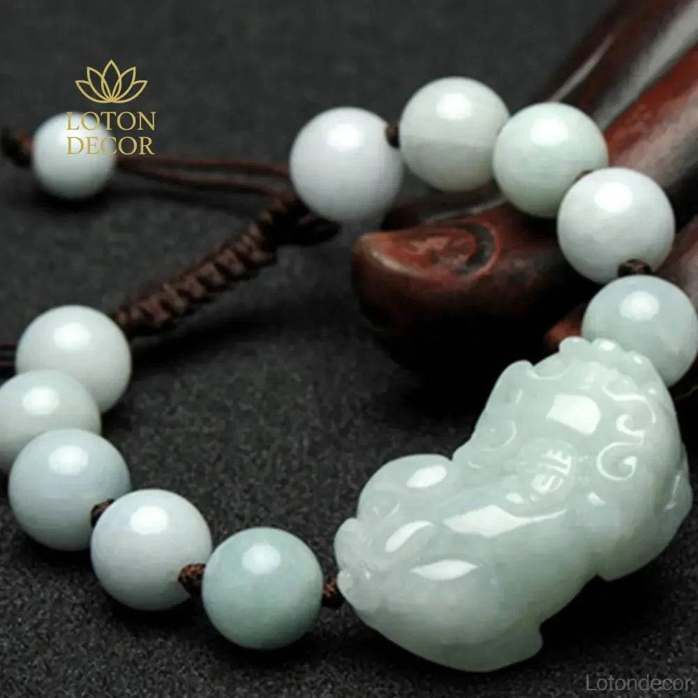 White Jade Pixiu Bracelet – Unisex Adjustable Wealth Talisman - Loton Decor