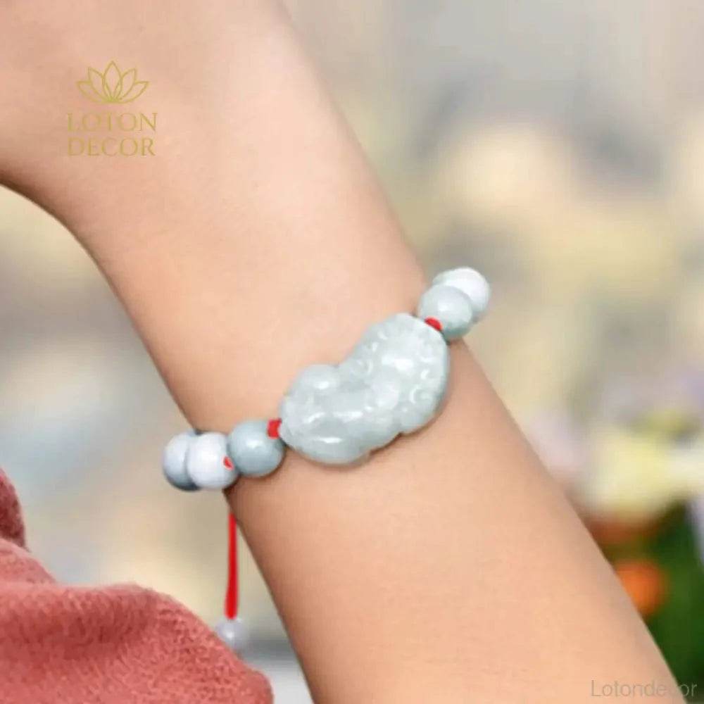 White Jade Pixiu Bracelet – Unisex Adjustable Wealth Talisman - Loton Decor
