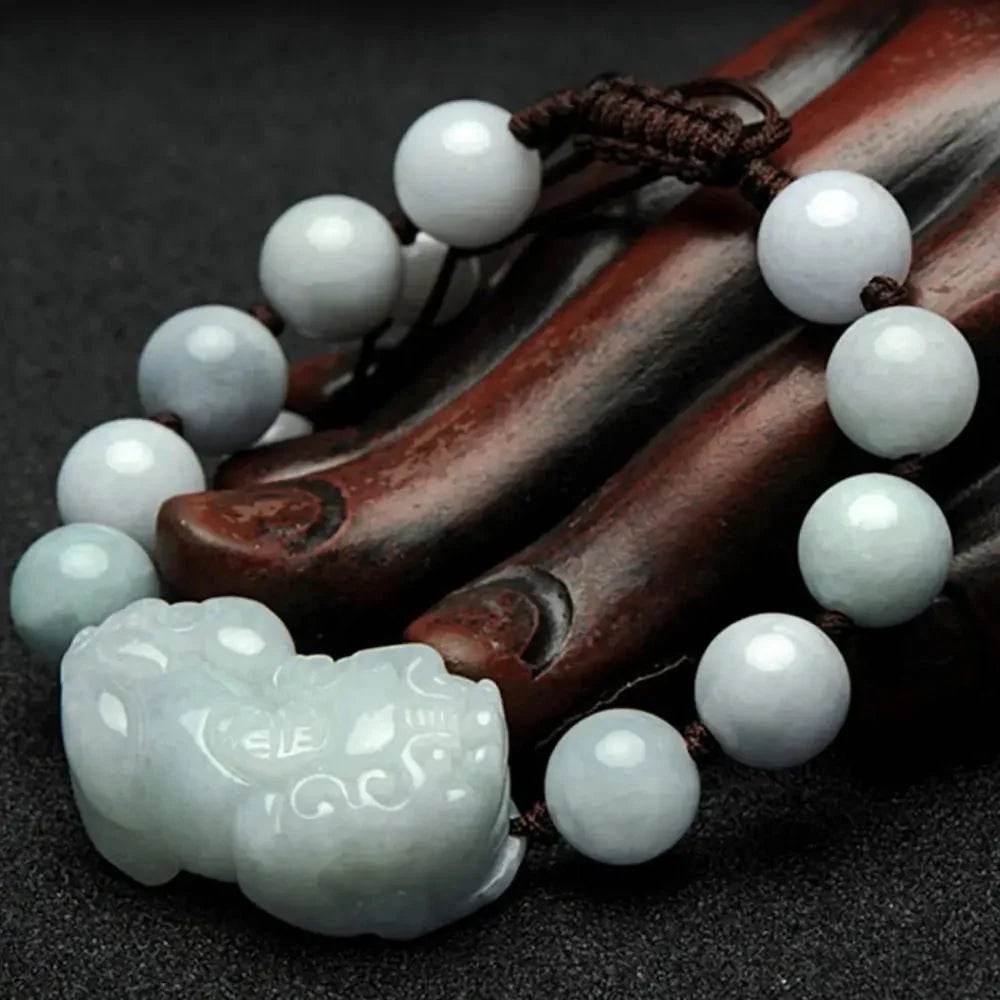 White Jade Pixiu Bracelet – Unisex Adjustable Wealth Talisman - Loton Decor