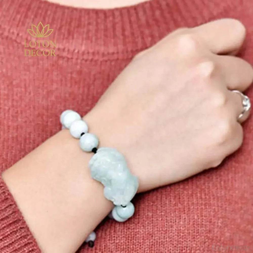 White Jade Pixiu Bracelet – Unisex Adjustable Wealth Talisman - Loton Decor