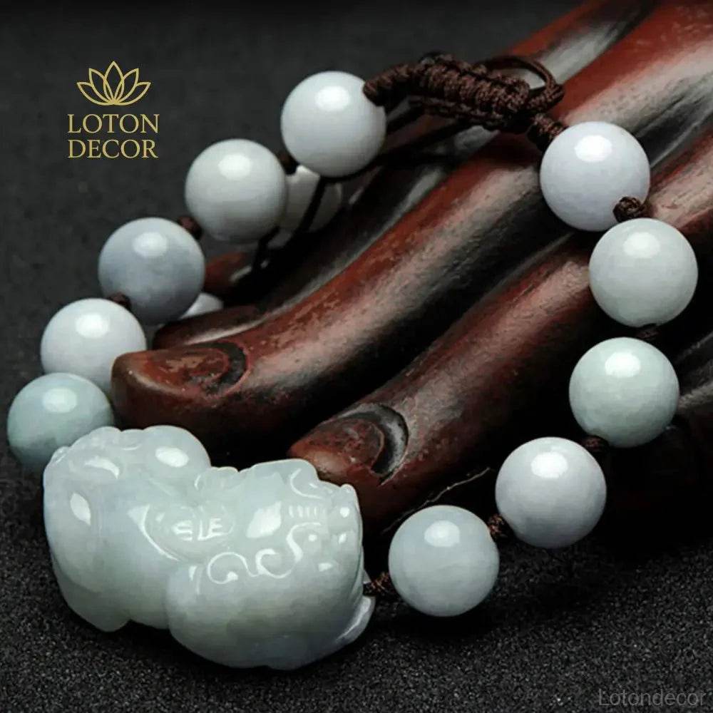 White Jade Pixiu Bracelet – Unisex Adjustable Wealth Talisman - Loton Decor