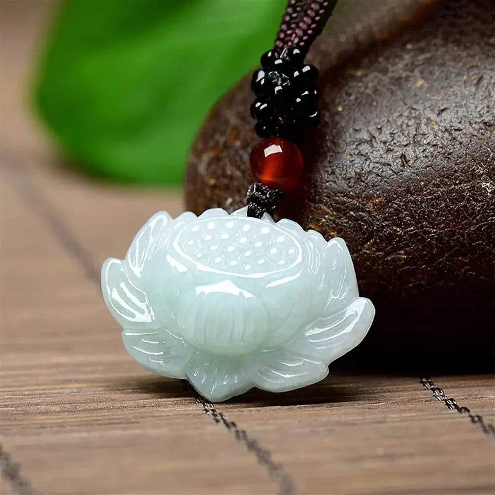 White Lotus Jade Necklace – Ice Jade Luck Protection - Loton Decor