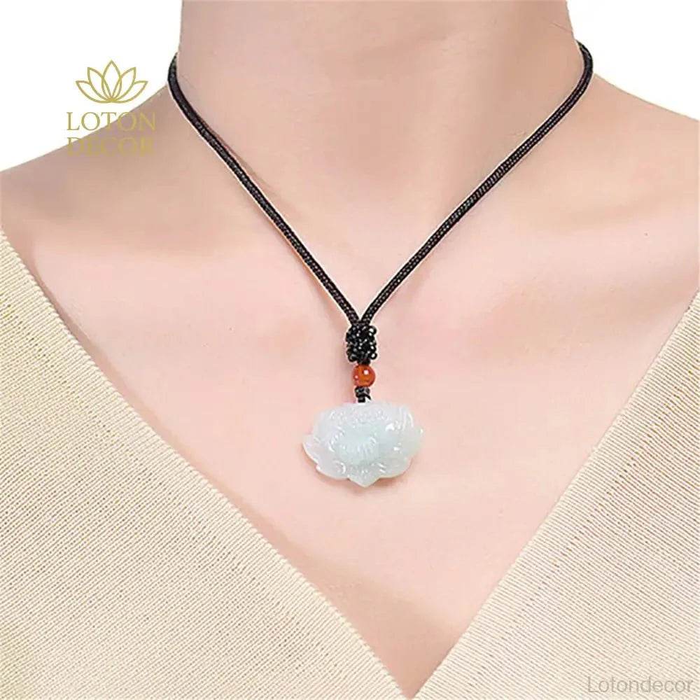 White Lotus Jade Necklace – Ice Jade Luck Protection - Loton Decor