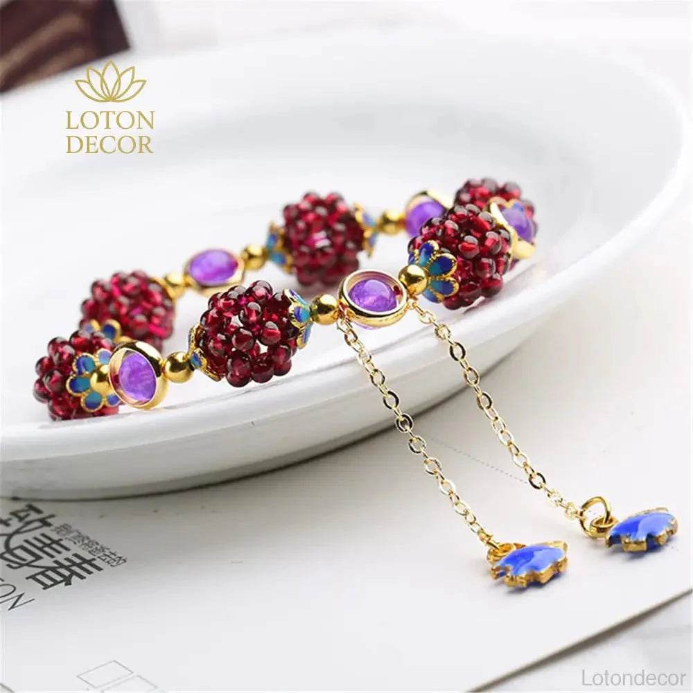 Wine Red Garnet Bracelet – Prosperity & Fortune Amulet - Loton Decor