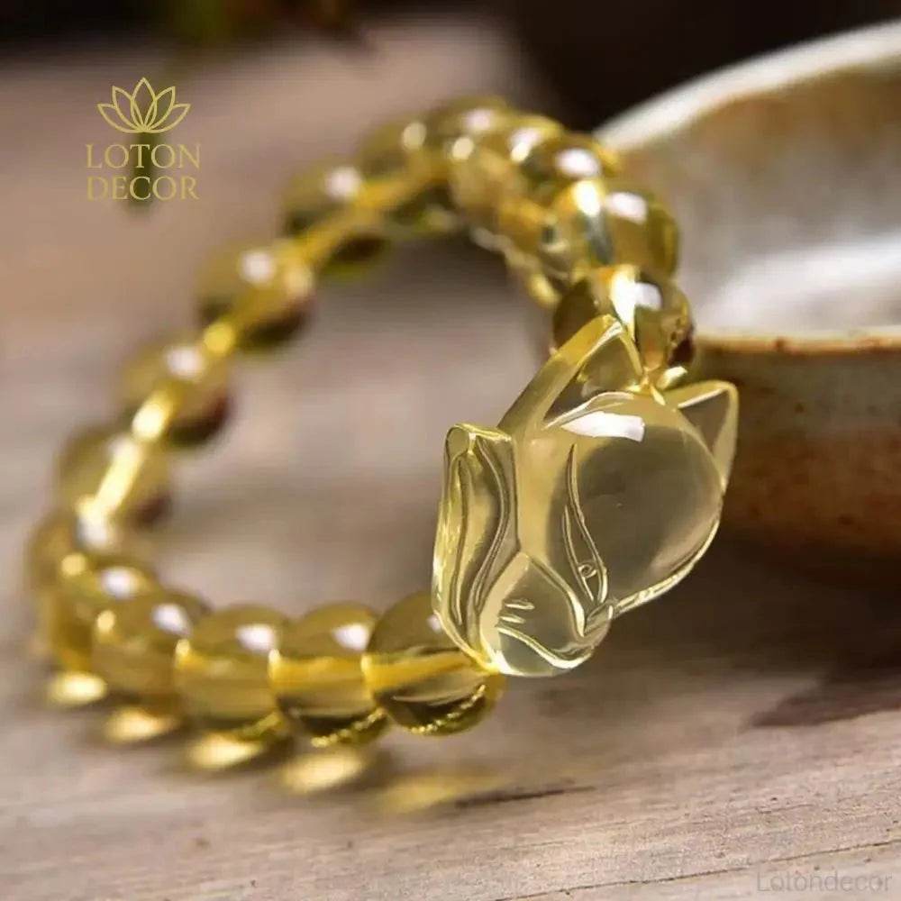 Yellow Quartz Fox Bracelet – Love & Luck Crystal Amulet - Loton Decor