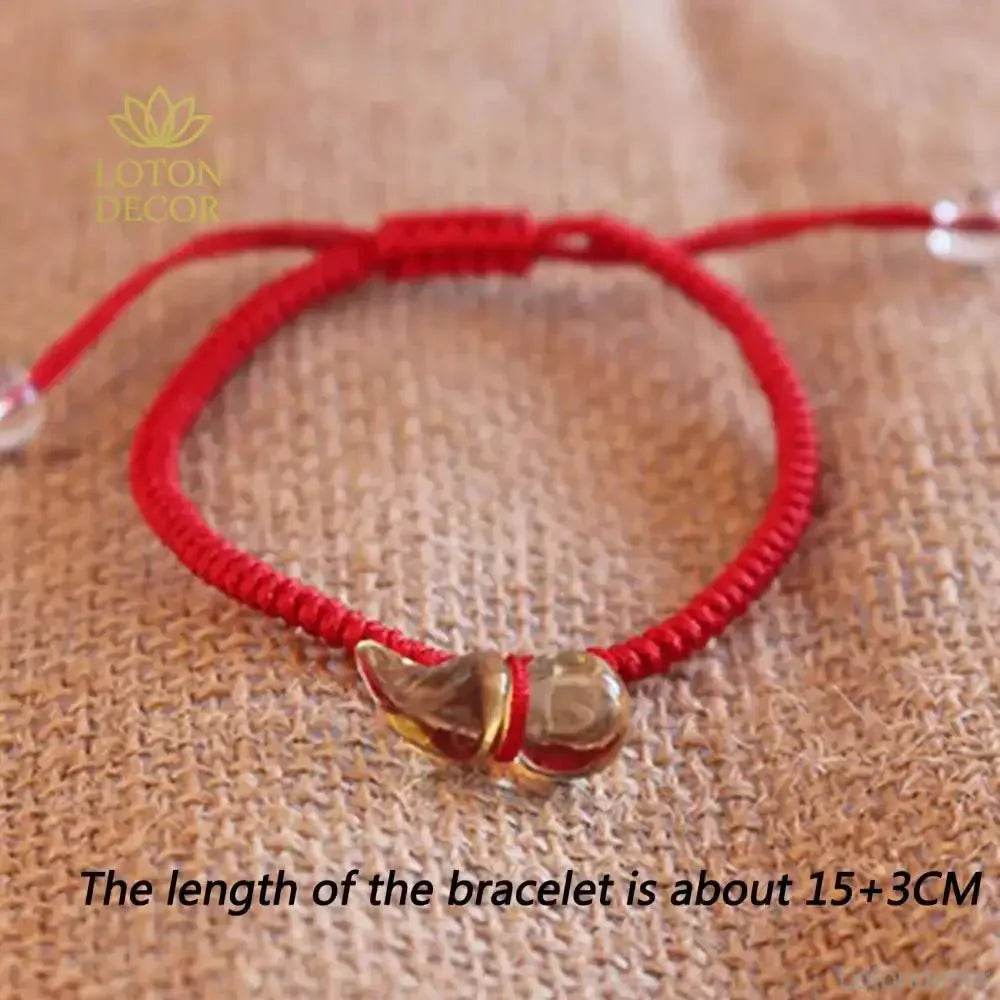 Yellow Quartz Gourd Bracelet – Red Rope Luck & Wealth Amulet - Loton Decor