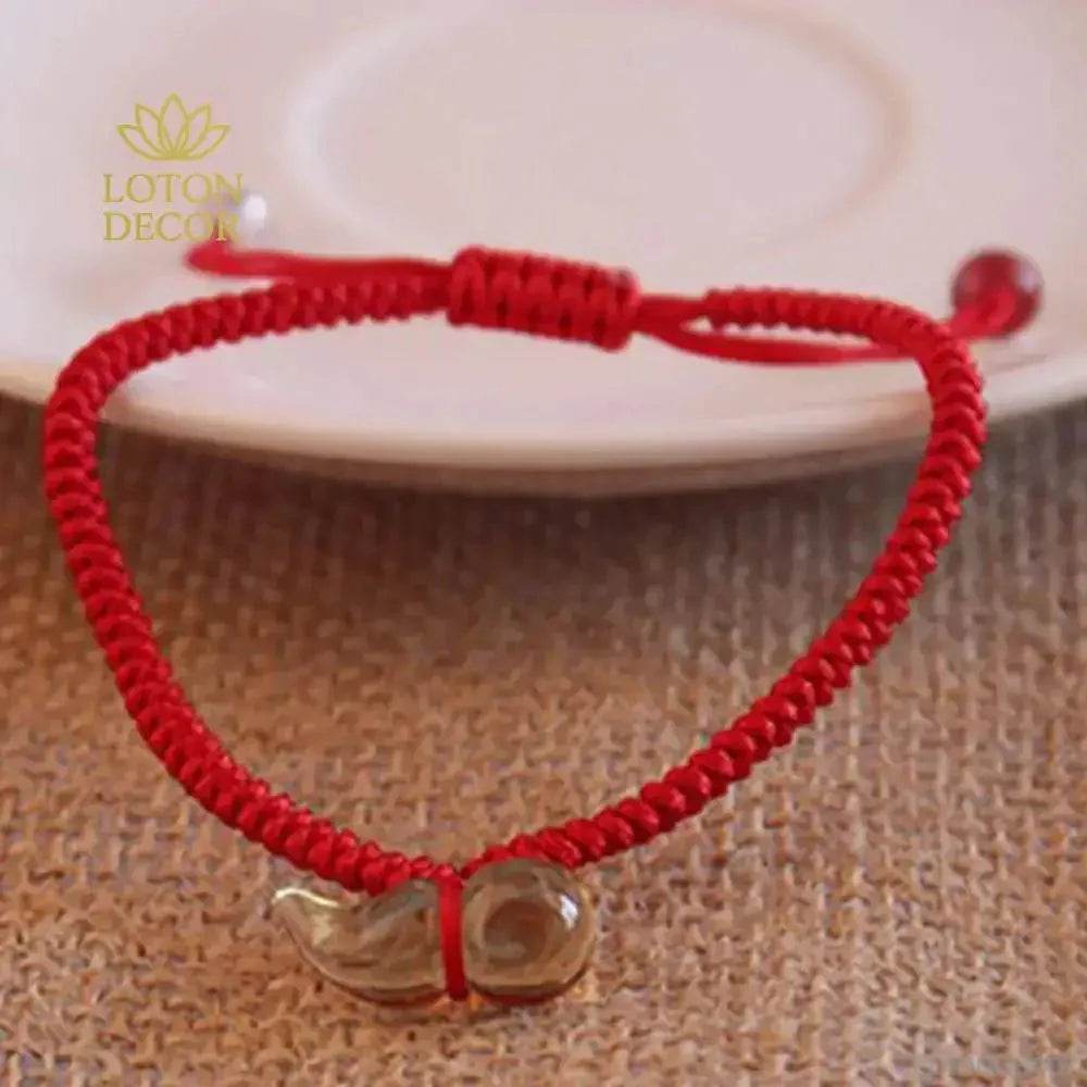 Yellow Quartz Gourd Bracelet – Red Rope Luck & Wealth Amulet - Loton Decor