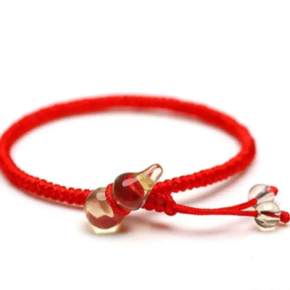 Yellow Quartz Gourd Bracelet – Red Rope Luck & Wealth Amulet - Loton Decor