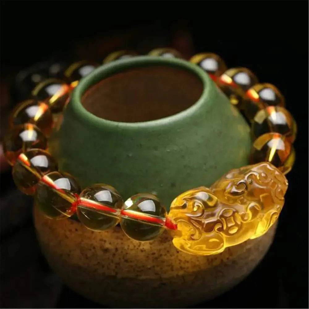 Yellow Quartz Pixiu Bracelet – Wealth & Luck Amulet - Loton Decor