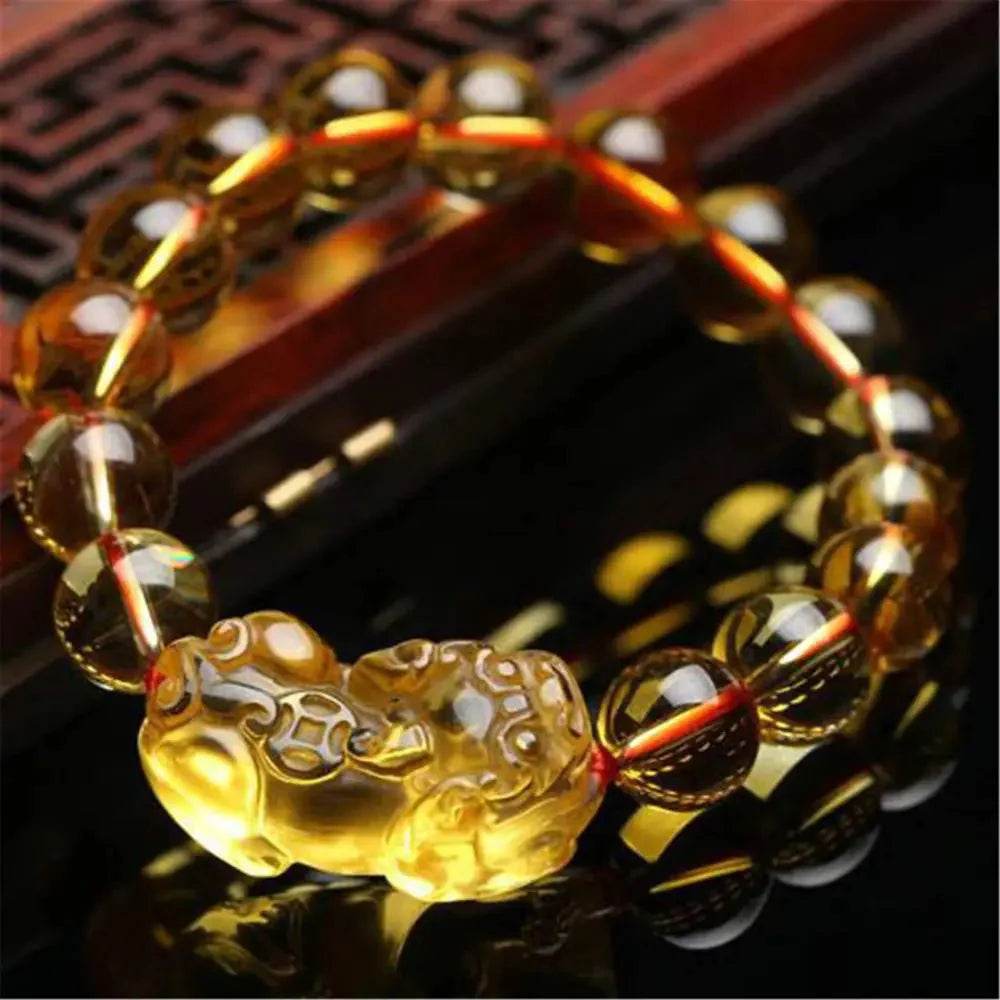 Yellow Quartz Pixiu Bracelet – Wealth & Luck Amulet - Loton Decor