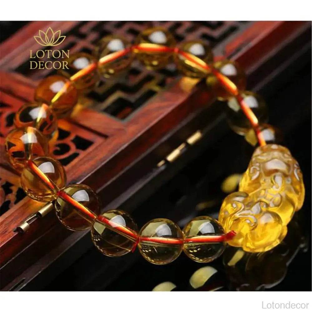 Yellow Quartz Pixiu Bracelet – Wealth & Luck Amulet - Loton Decor