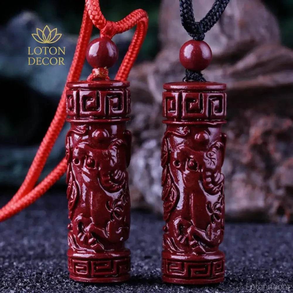 Zodiac Cinnabar Necklace – Feng Shui Charm Talisman with Cord - Loton Decor