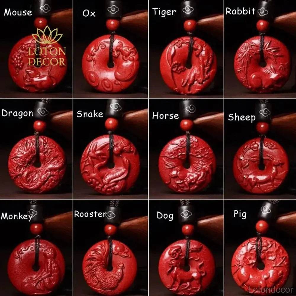 Zodiac Cinnabar Pendant Necklace – Feng Shui Reiki Crystal Amulet - Loton Decor