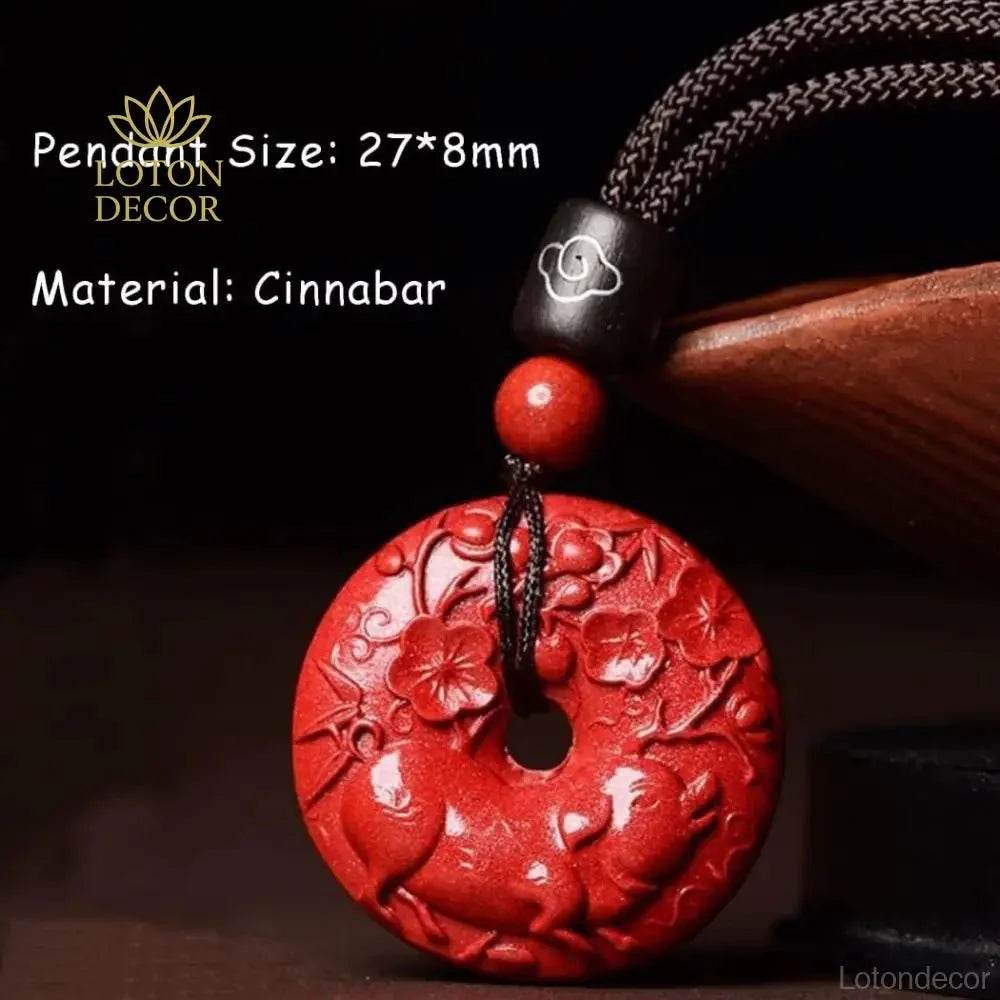 Zodiac Cinnabar Pendant Necklace – Feng Shui Reiki Crystal Amulet - Loton Decor