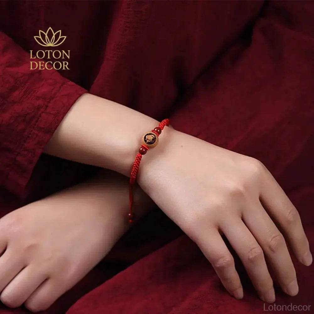 Zodiac Cinnabar Red String Bracelet – Lucky Wealth Charm - Loton Decor