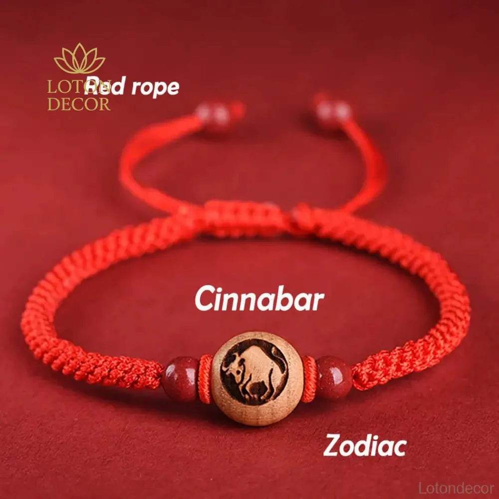 Zodiac Cinnabar Red String Bracelet – Lucky Wealth Charm - Loton Decor