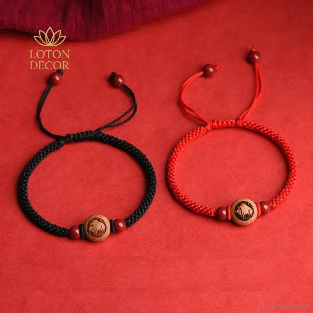 Zodiac Cinnabar Red String Bracelet – Lucky Wealth Charm - Loton Decor