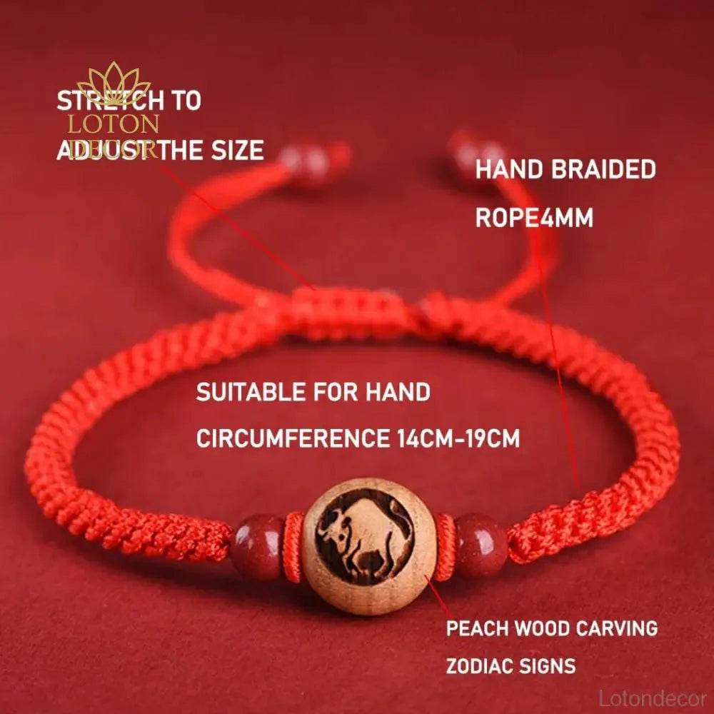 Zodiac Cinnabar Red String Bracelet – Lucky Wealth Charm - Loton Decor