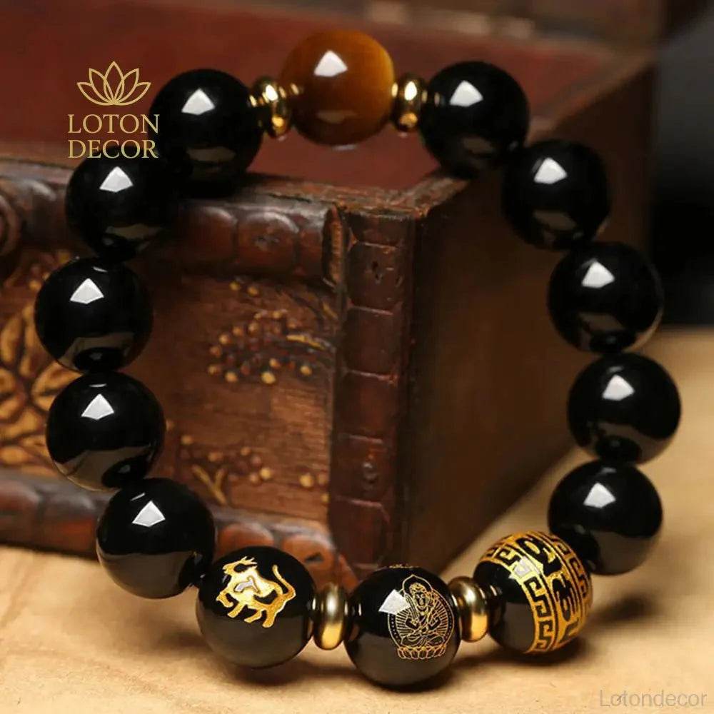 Zodiac Obsidian Bracelet – Feng Shui Wealth Crystal Charm - Loton Decor