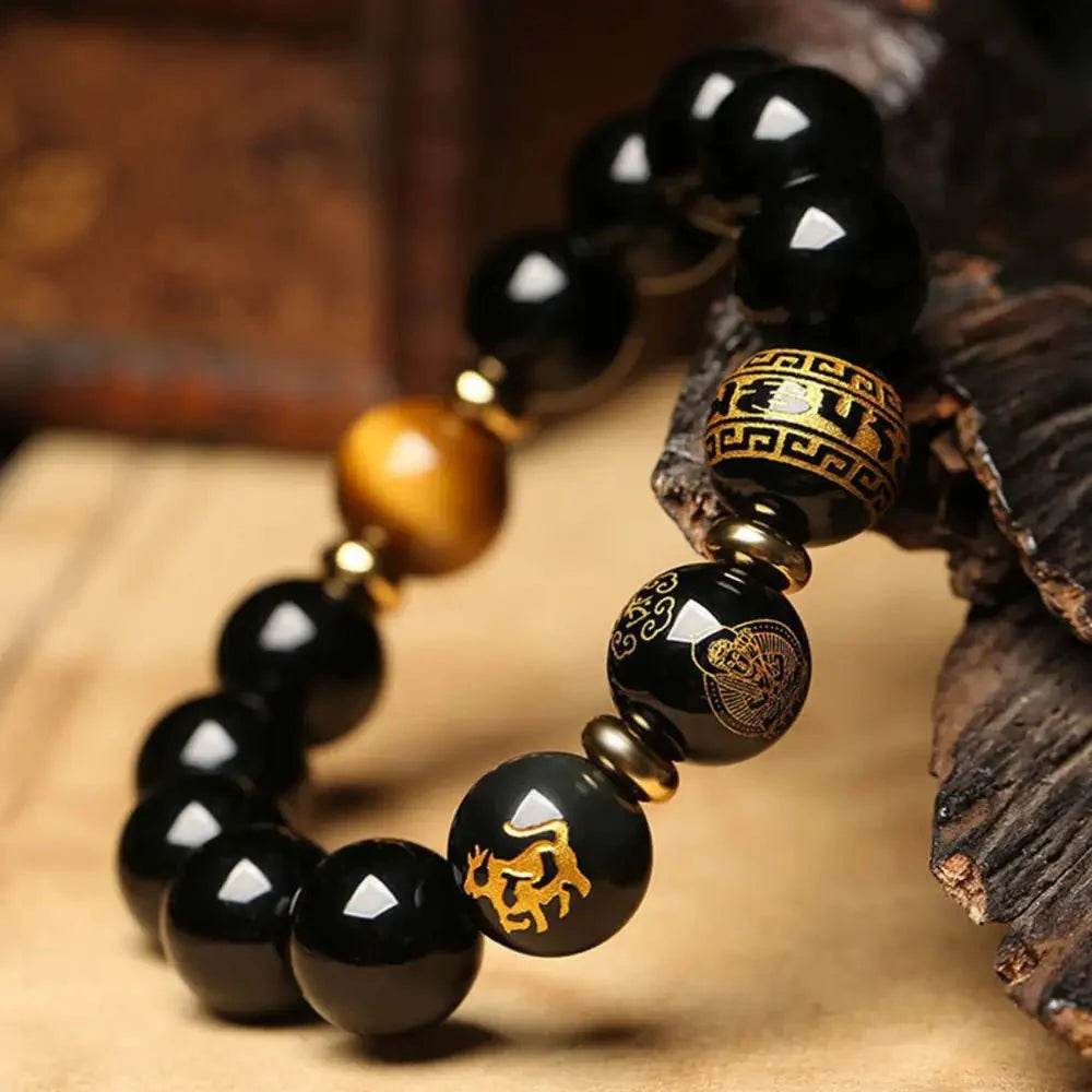 Zodiac Obsidian Bracelet – Feng Shui Wealth Crystal Charm - Loton Decor