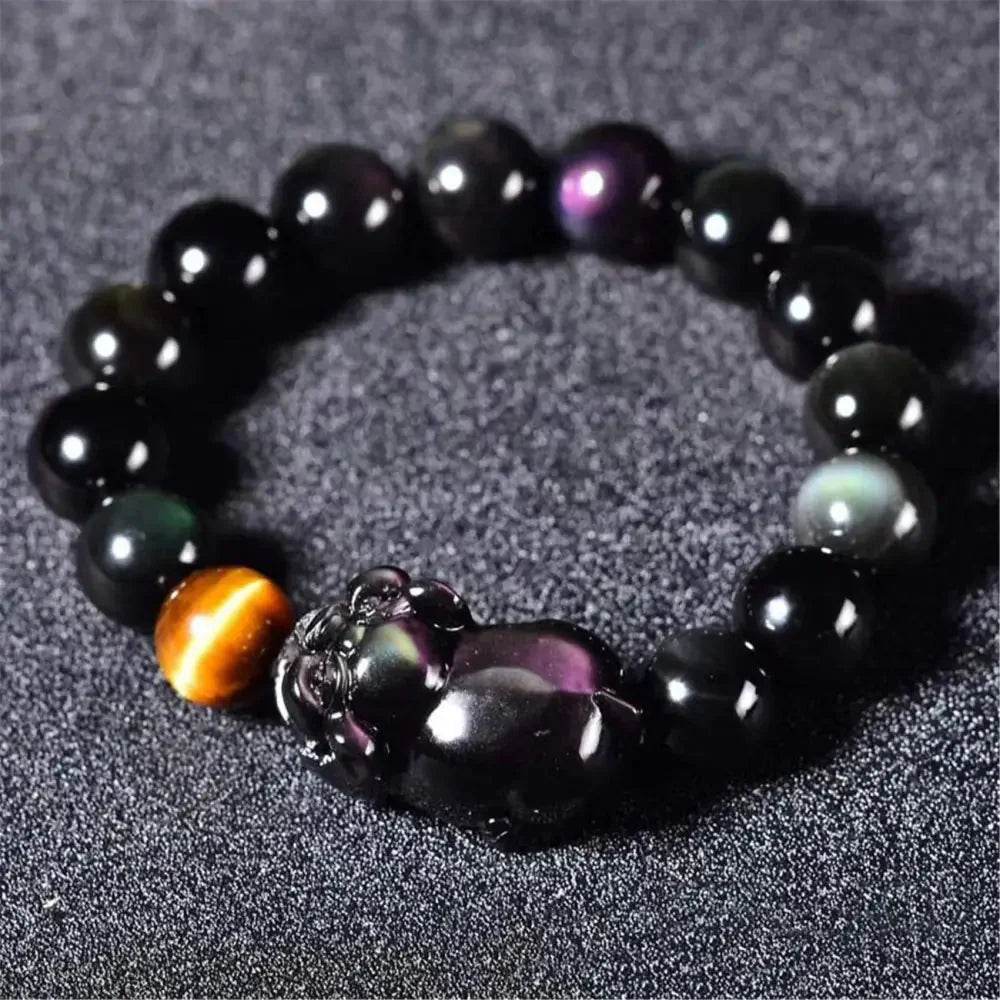 Zodiac Pig Obsidian Bracelet – Wealth & Luck Amulet - Loton Decor