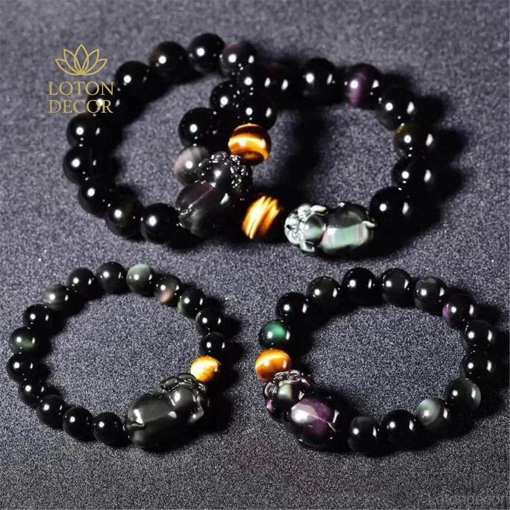 Zodiac Pig Obsidian Bracelet – Wealth & Luck Amulet - Loton Decor